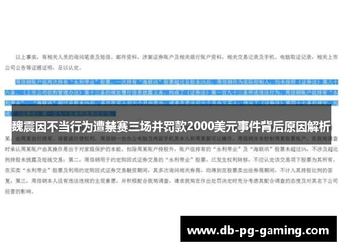 魏震因不当行为遭禁赛三场并罚款2000美元事件背后原因解析
